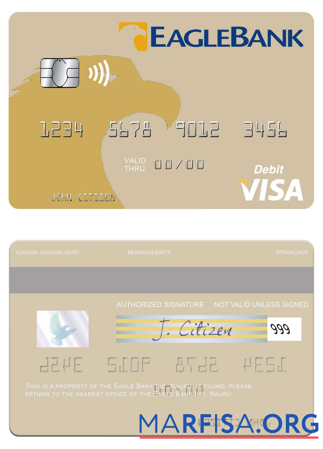 Printable Nauru Eagle Bank Inc visa debit card sample